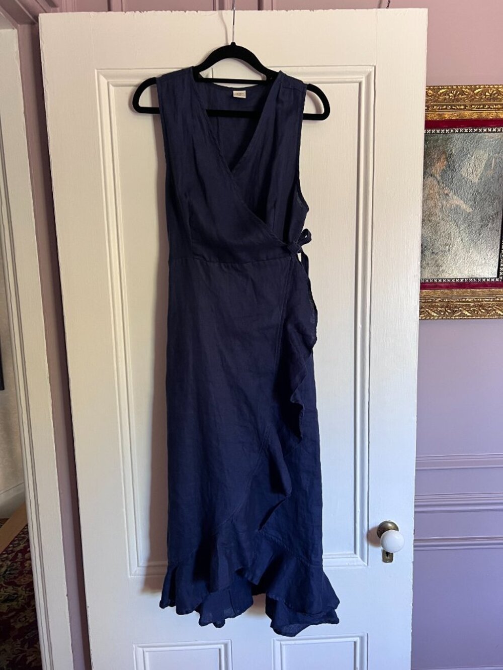 Lintico 100% Linen V-Neck One-Piece Ruffle Hem Midi Dress MAYA - Picture 3 of 8